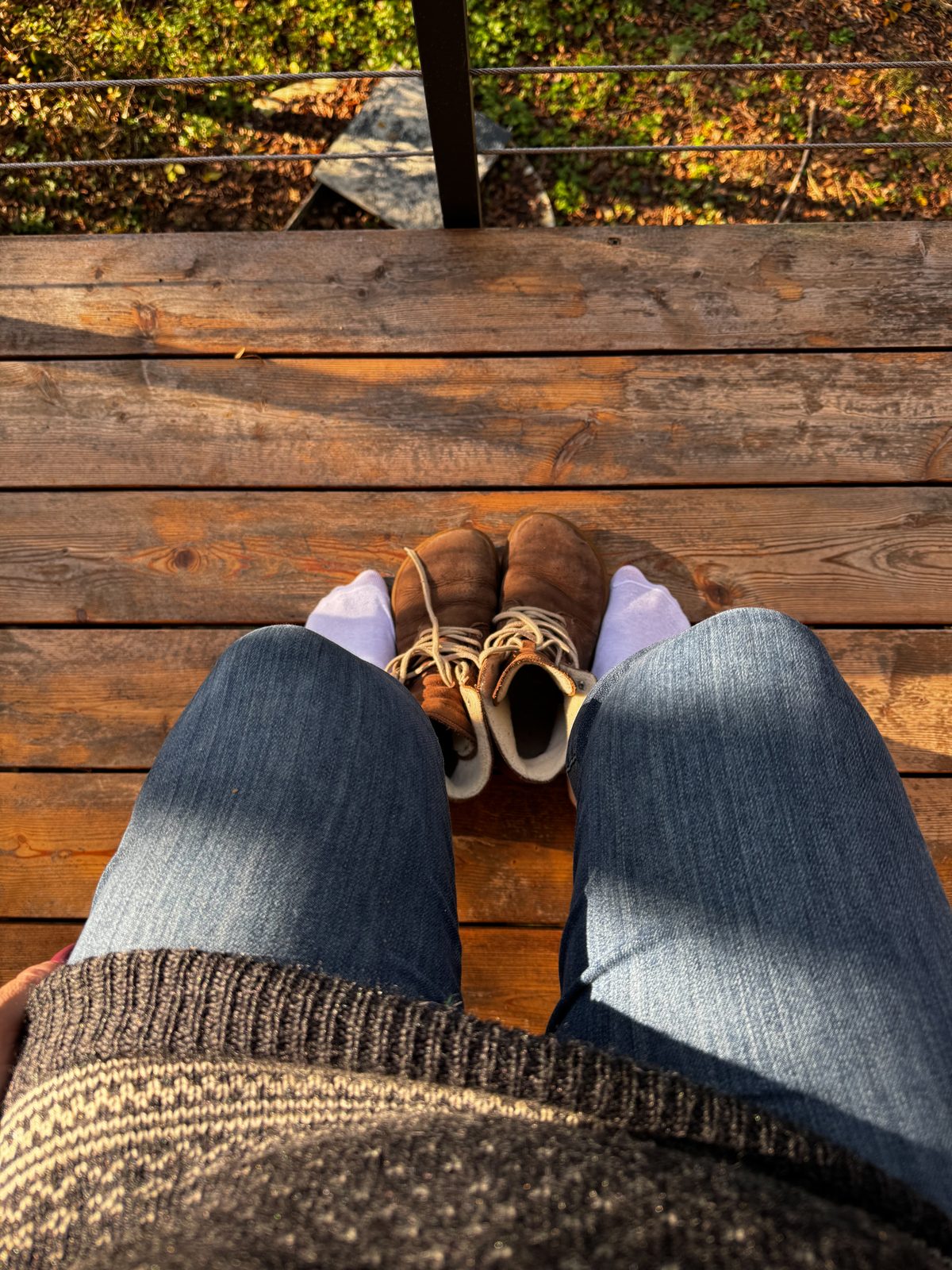 Thick socks on, feet up.